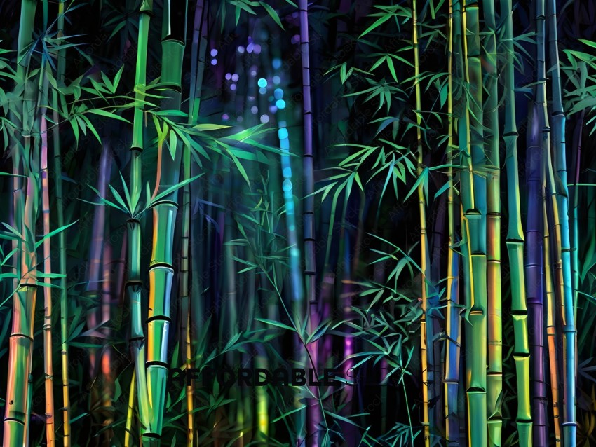 Bamboo Forest with Purple and Green Lights