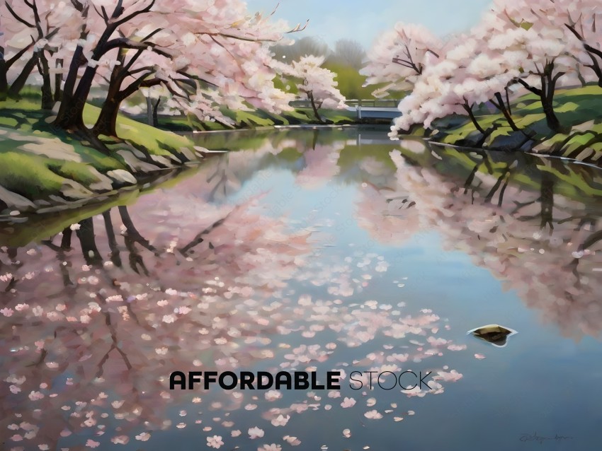 Cherry Blossom Reflection in Pond