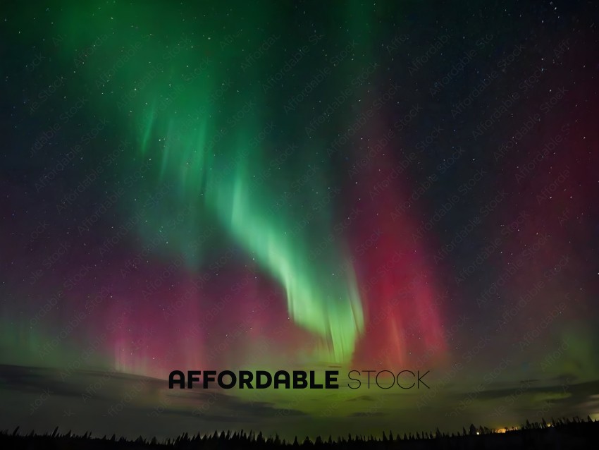 A beautiful night sky with a green and red aurora