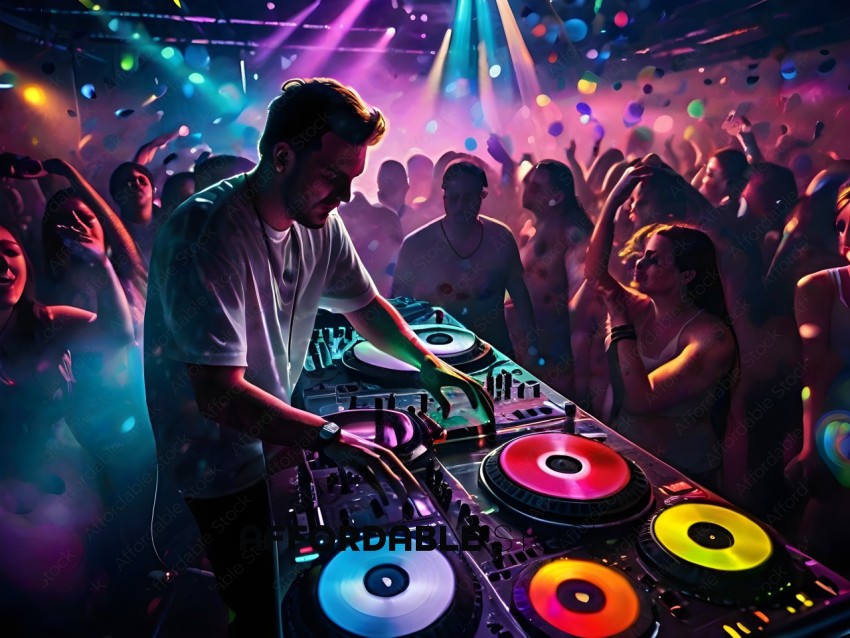 A DJ in a club with a crowd of people
