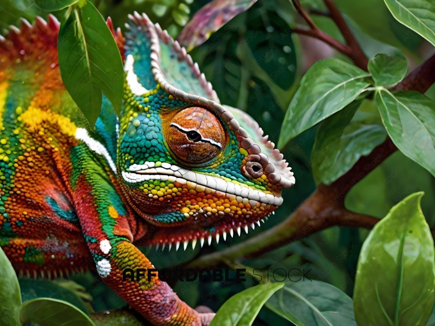 A colorful lizard with a green head and red tail