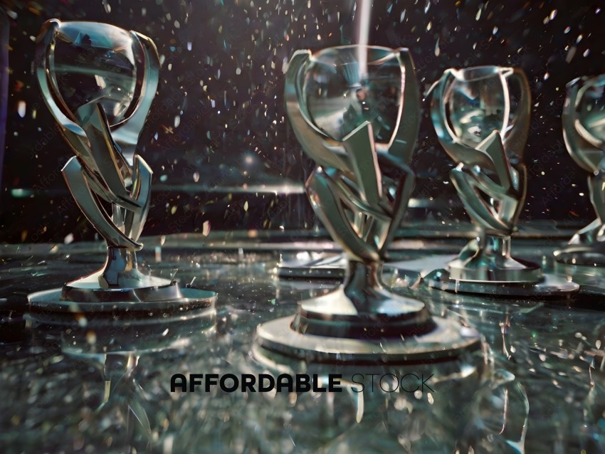 Three Trophies with Reflection of Light