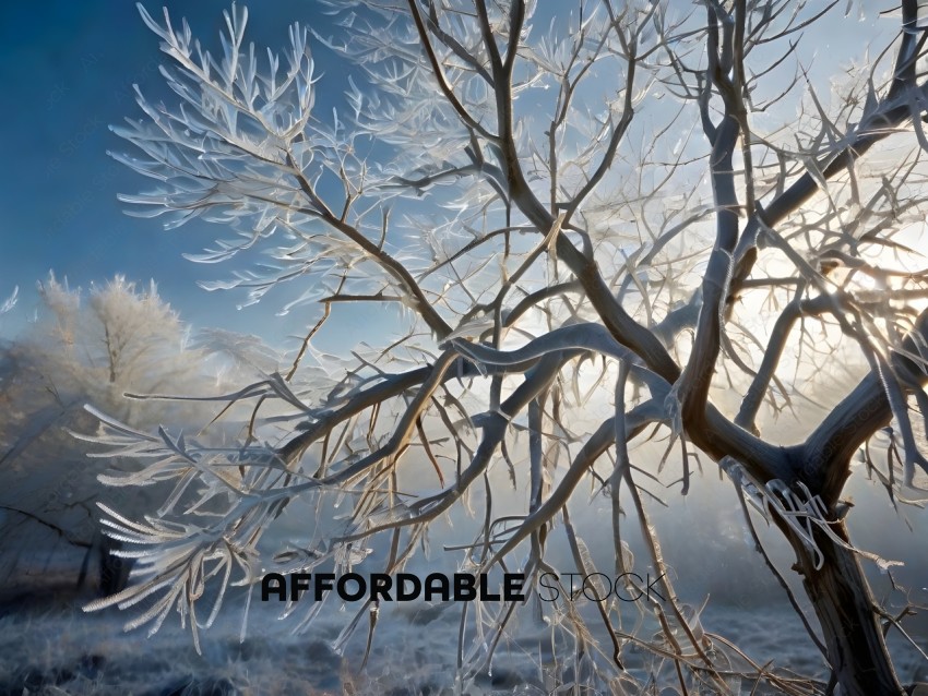 A tree covered in frost and ice