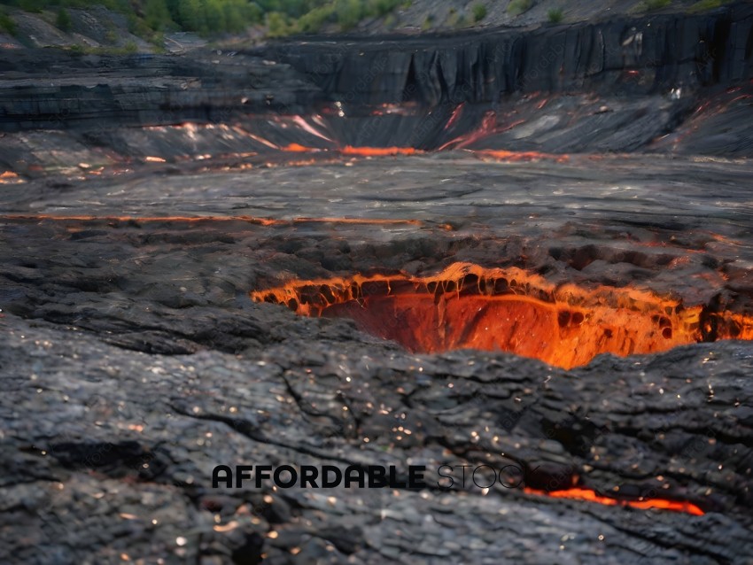 A lava pit with a hole in the middle