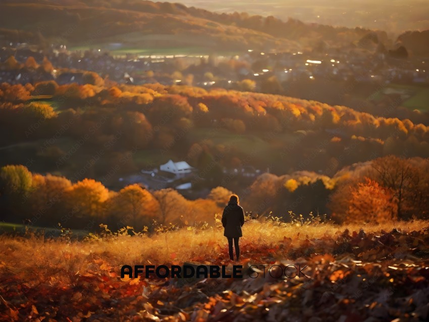 A person standing in a field with a beautiful view of the city