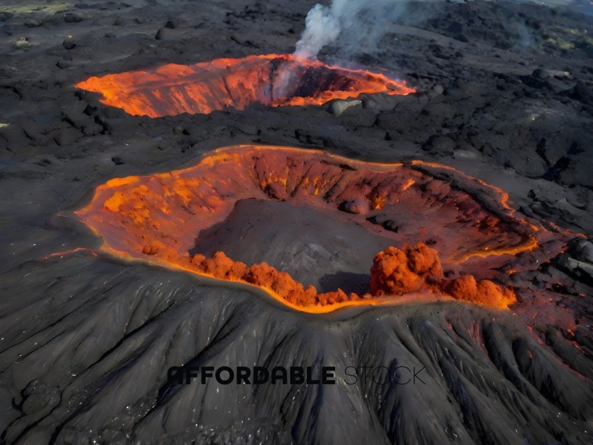 Volcano with orange lava and smoke