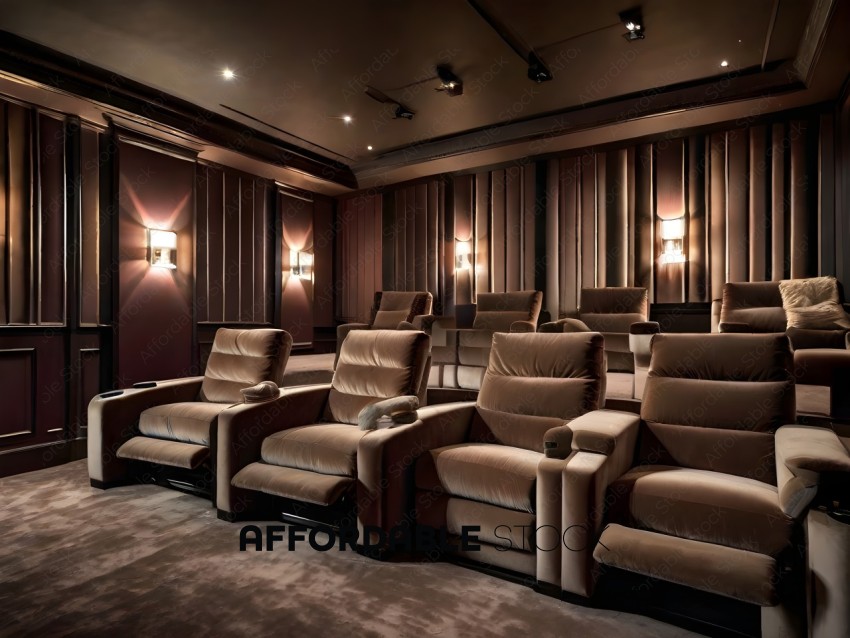 A row of brown leather theater seats
