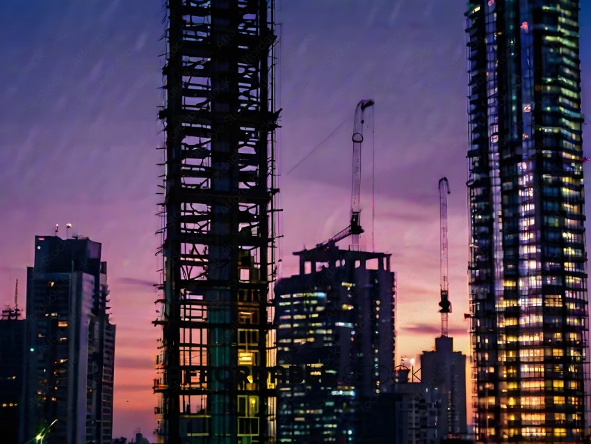 Tall Building Construction at Sunset