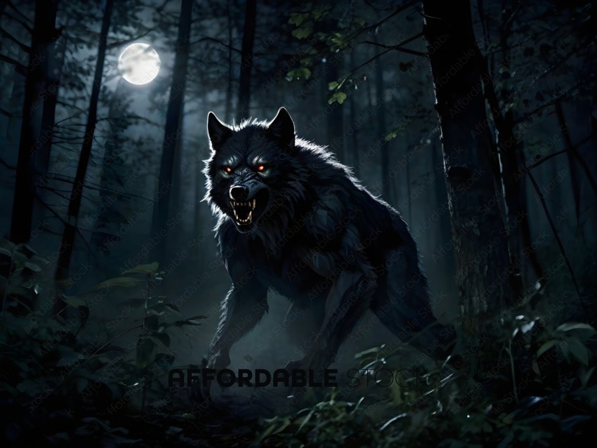 A wolf in the woods at night
