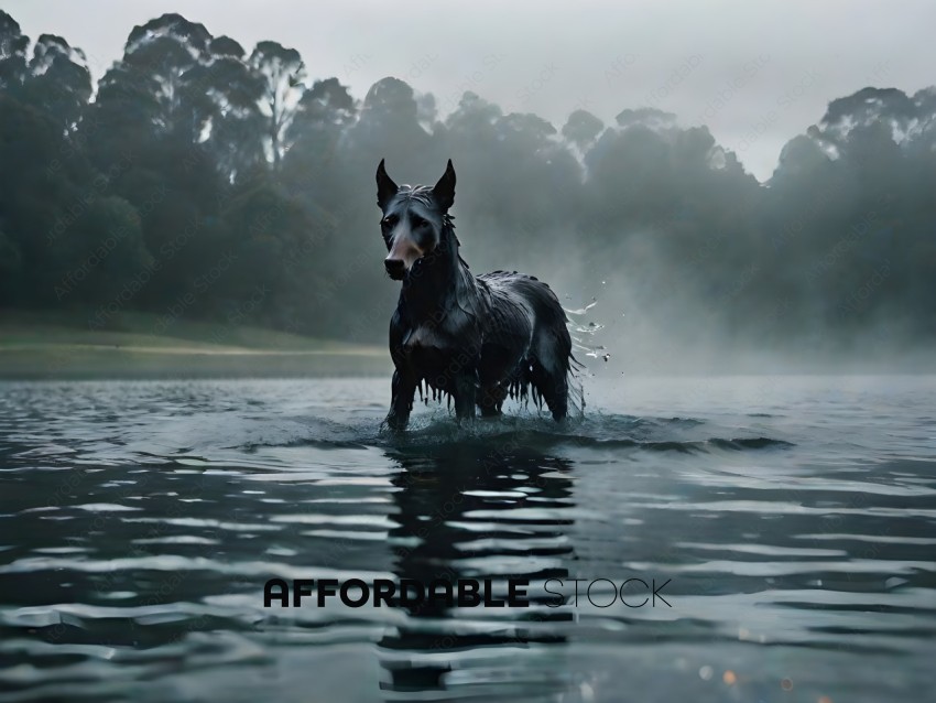 A horse standing in the water