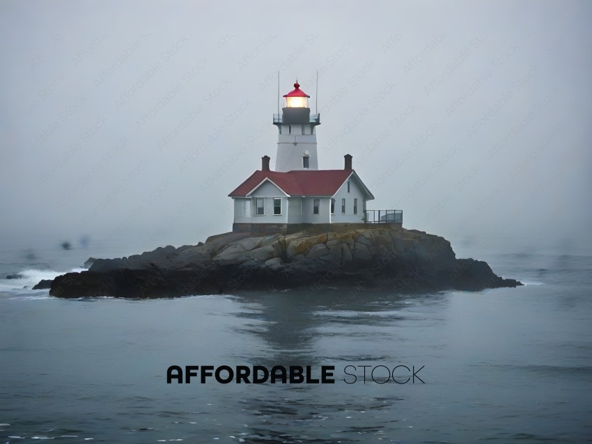 A lighthouse on a rock in the ocean