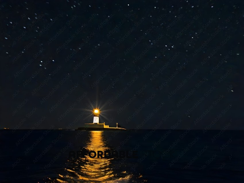 Lighthouse at night with stars in the sky