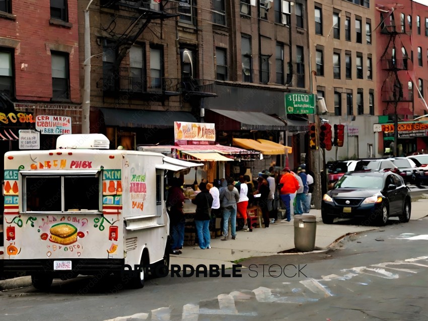 Food Truck with People Lined Up