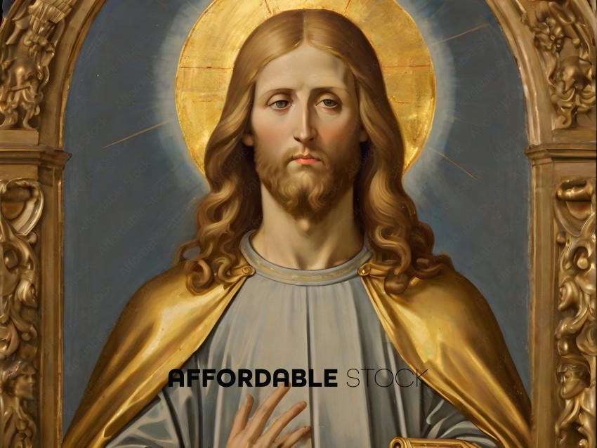A religious painting of Jesus with his hands clasped together