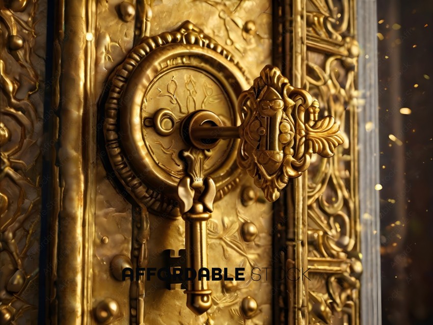A golden door with a key and a lock