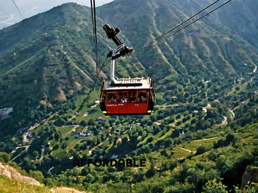 A cable car with many passengers on a mountain