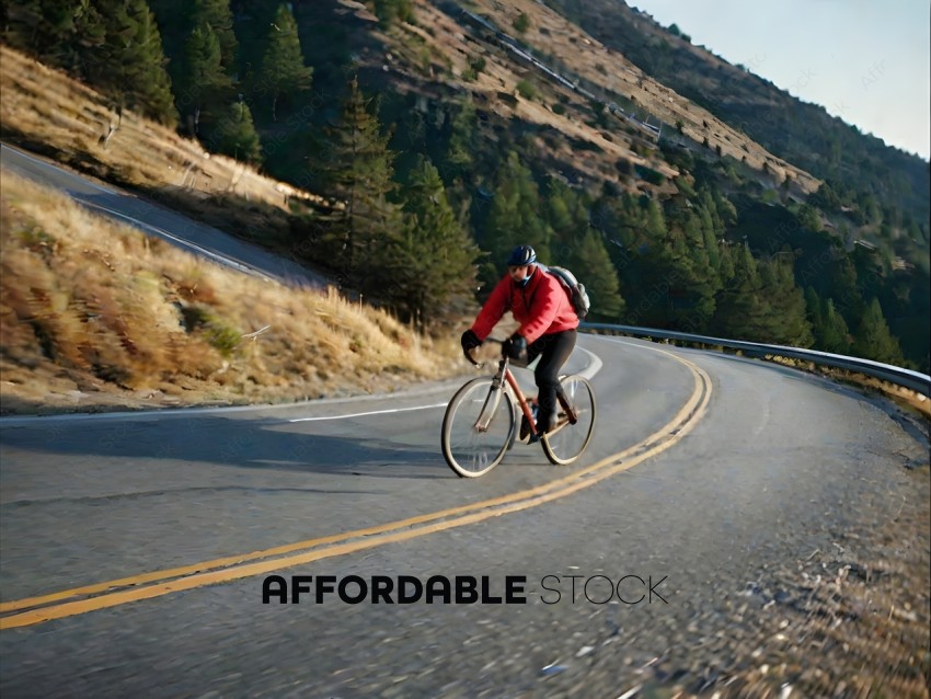 Man riding a bike on a mountain road