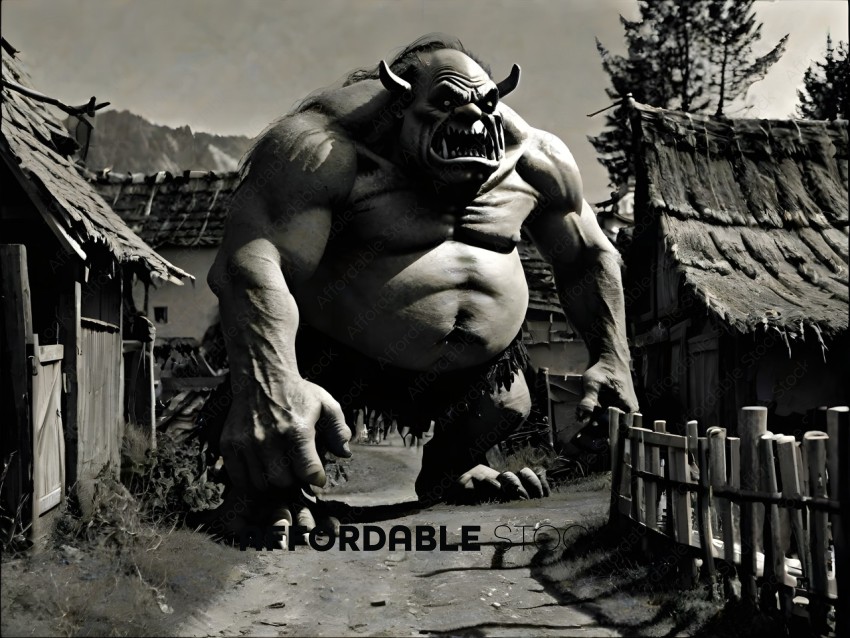 A large, angry-looking creature is walking down a dirt road