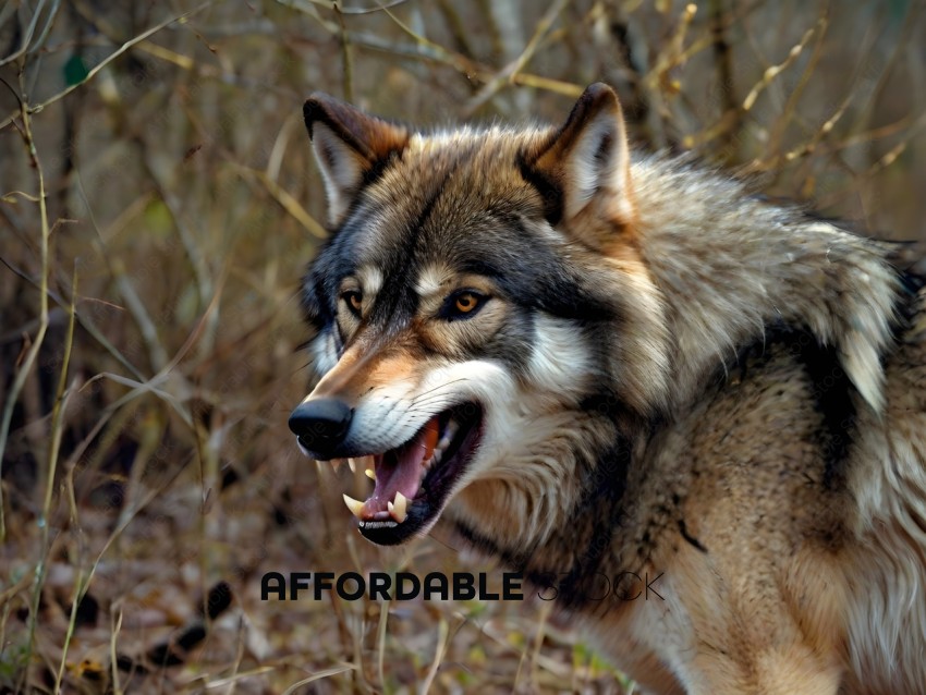 Wolf with open mouth and eyes