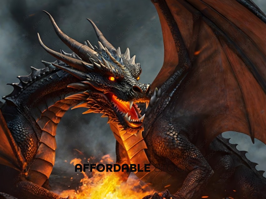 A dragon with a fiery mouth