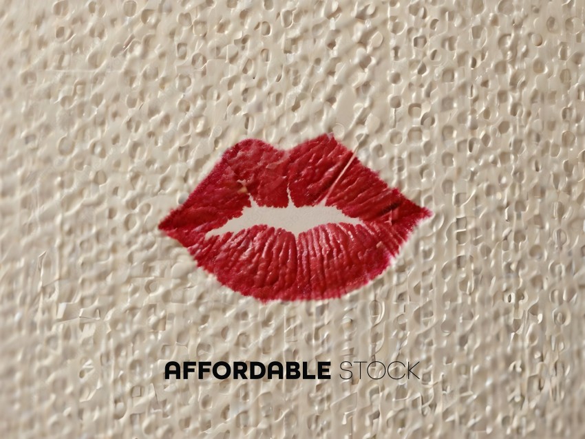 A red lipstick kiss mark on a white background