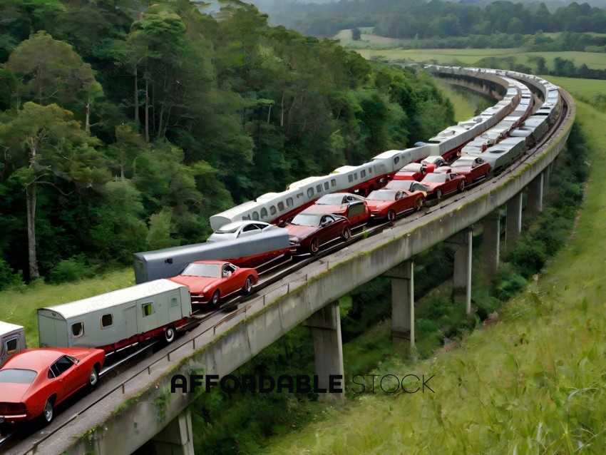 A long line of cars on a bridge