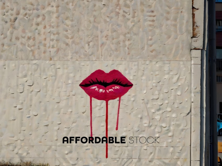 A red lipstick stain painted on a wall