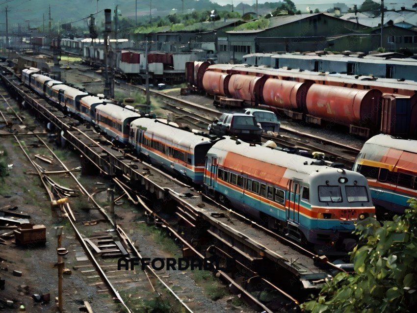 A train yard with many trains on the tracks