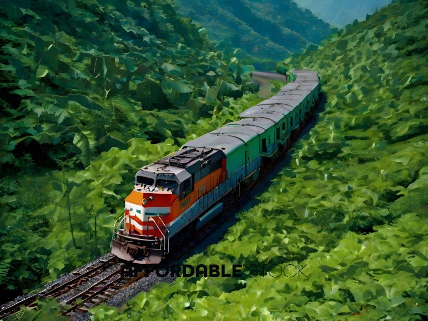 A train on a track in the jungle