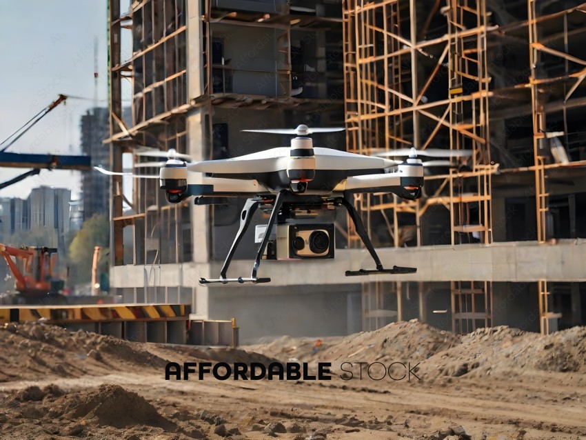 A drone flying over a construction site