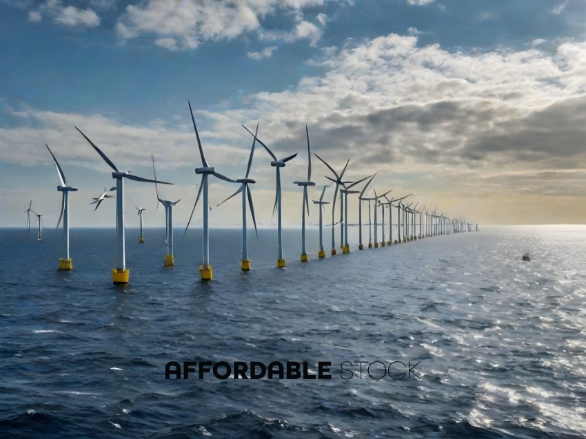A group of wind turbines in the ocean