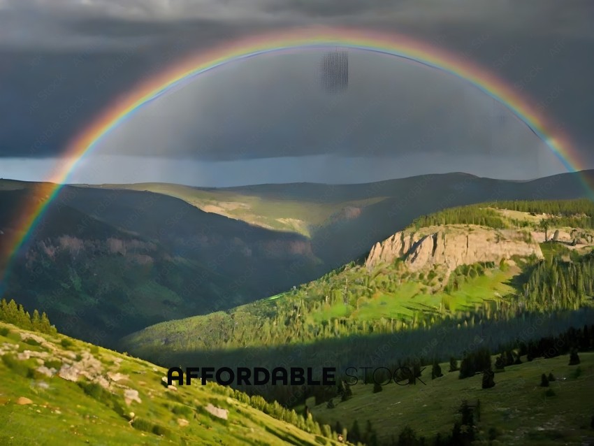 A Rainbow Over a Mountain Valley