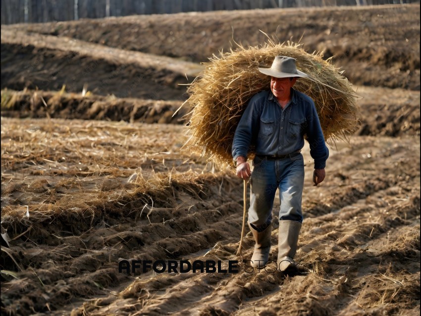 Man carrying a large straw bale