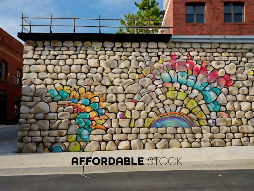 Colorful Wall Mural with Rocks and Rainbow