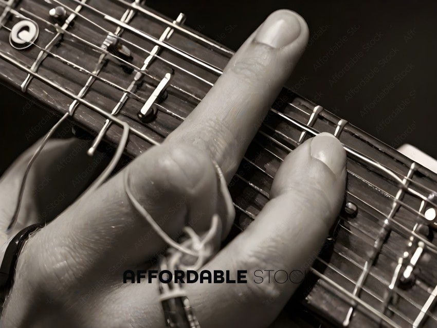 A person's hand is holding a guitar