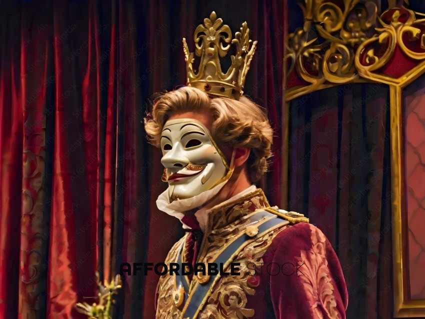 A man wearing a mask and a crown