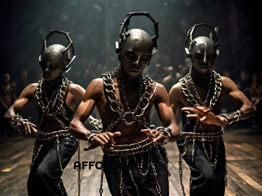 Three men in chains dance on stage