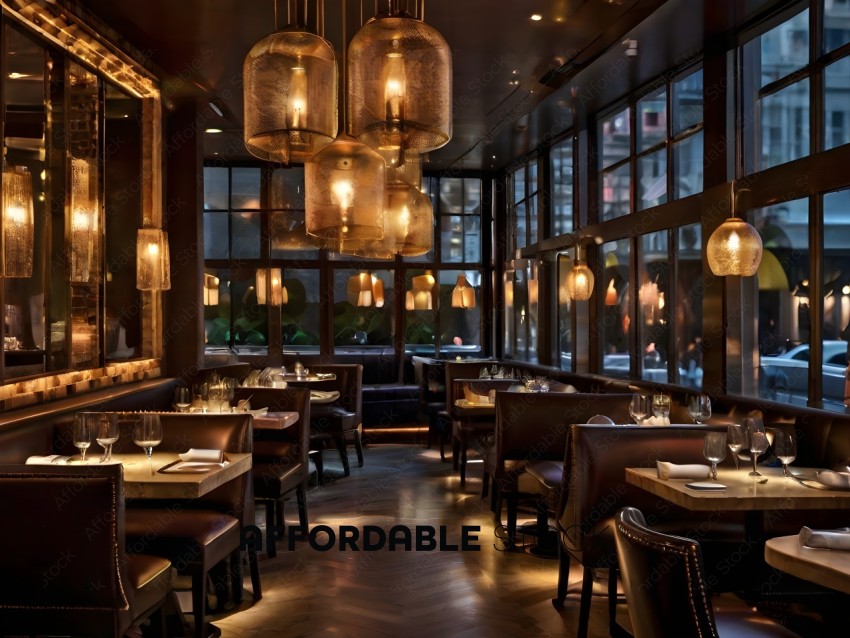 Restaurant with a modern design and dim lighting