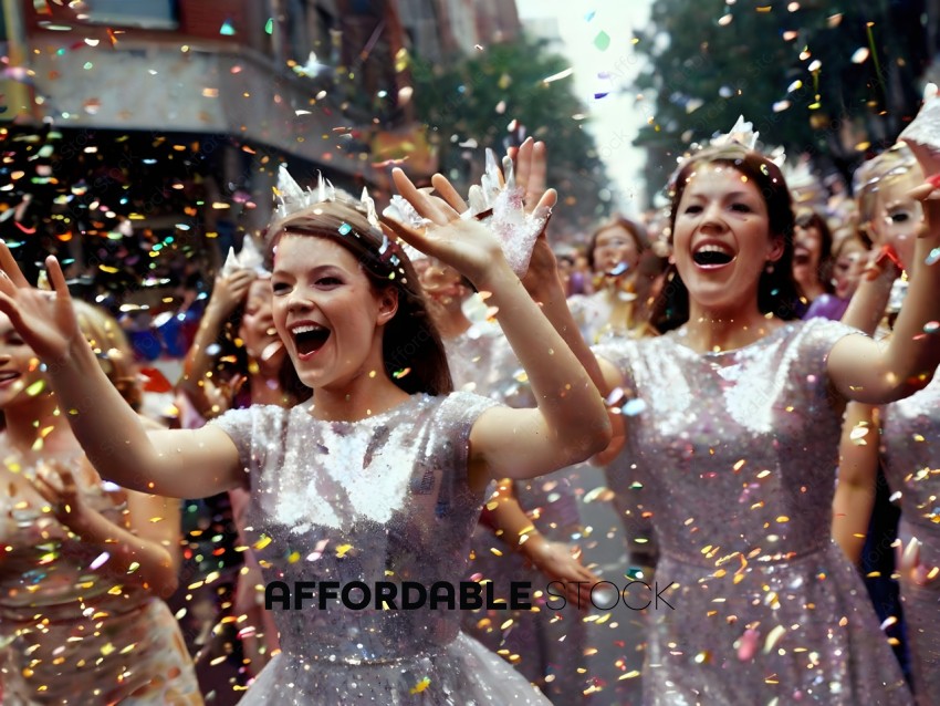 Two girls in glittery dresses are celebrating