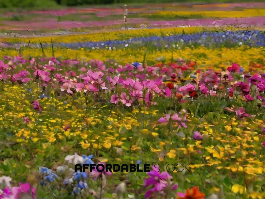 A field of flowers with a variety of colors