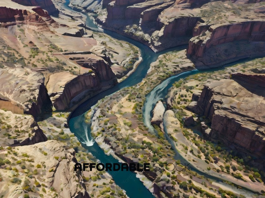 A beautiful landscape of a river flowing through a canyon