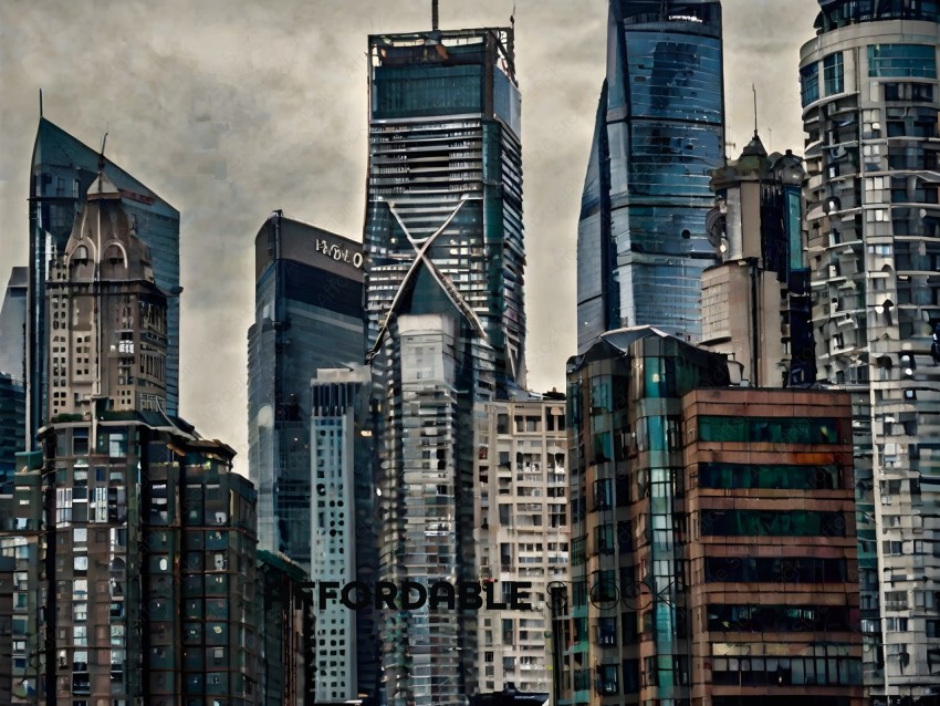 Tall buildings in a city with a sky background