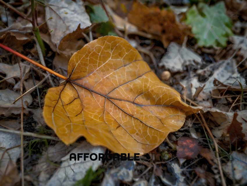 A yellow leaf with a brown stem