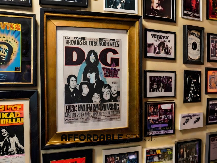A collection of posters and pictures of a band called D.O.G