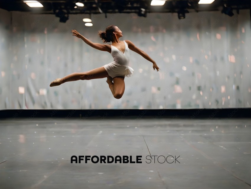A female dancer leaps into the air