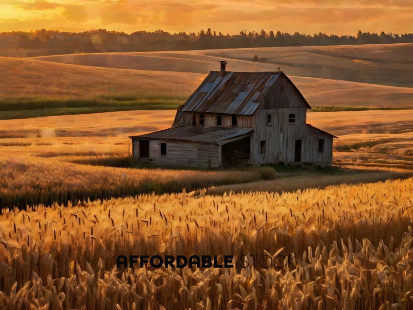 A barn in a field of wheat