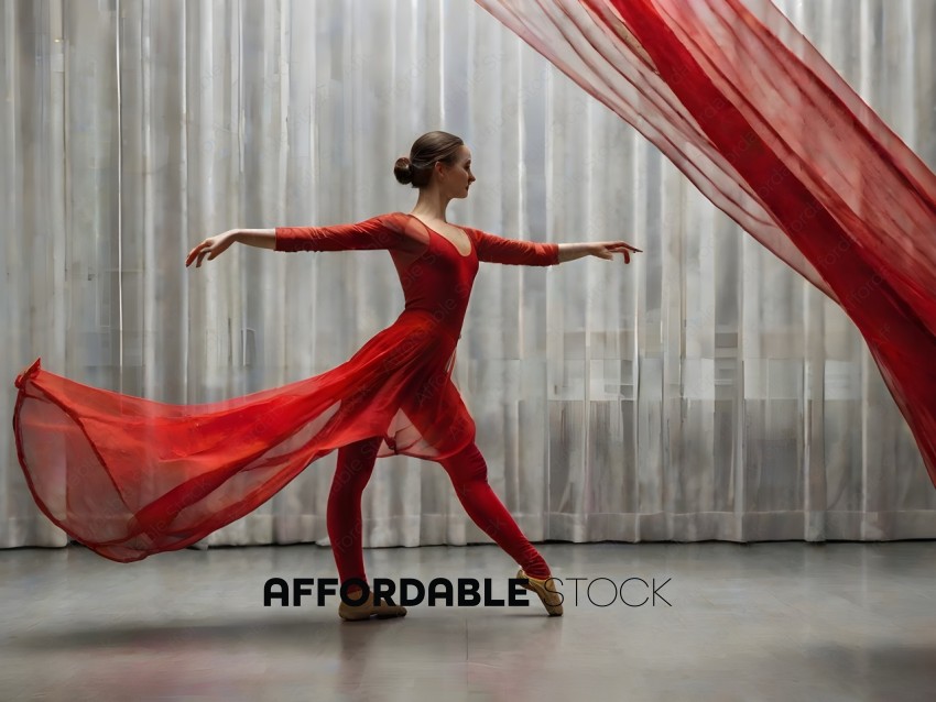 A female dancer in a red dress