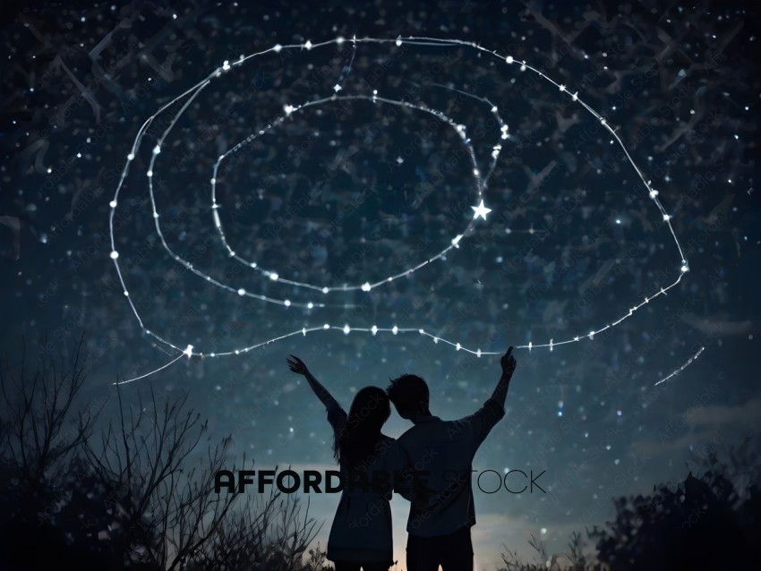 A couple standing under a sky full of stars