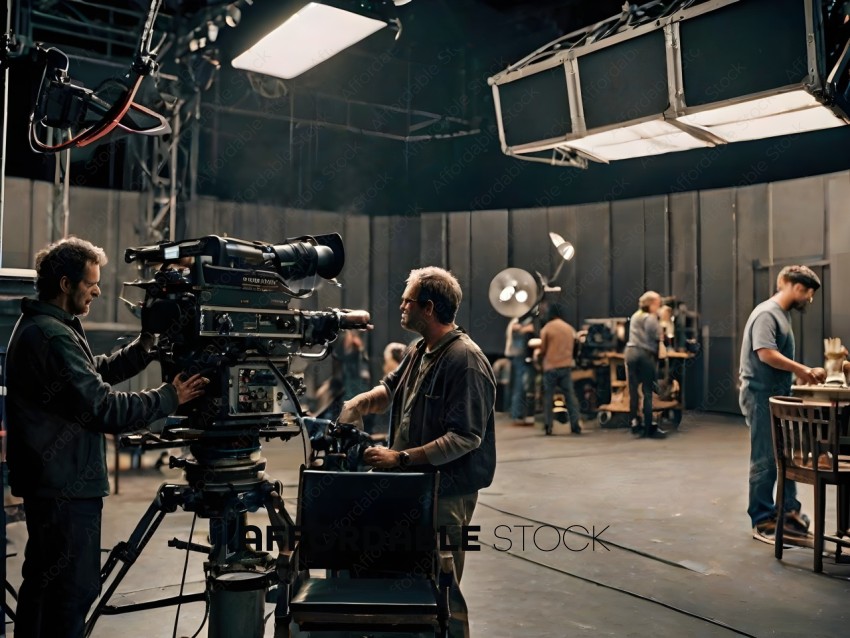 A man operating a camera in a studio