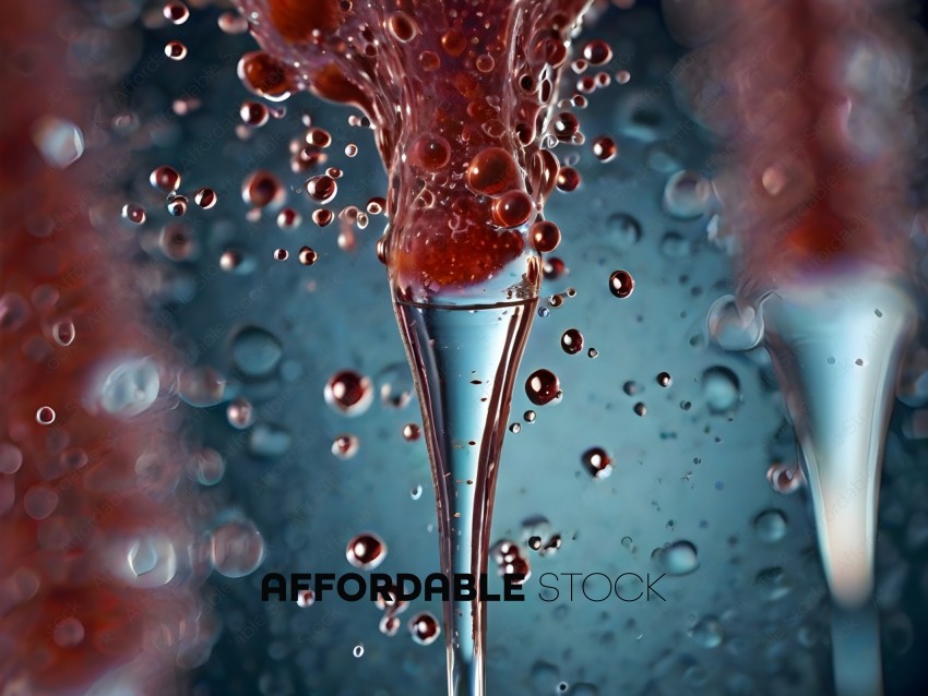 A glass of red liquid with bubbles